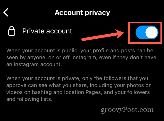 instagram toggle private on