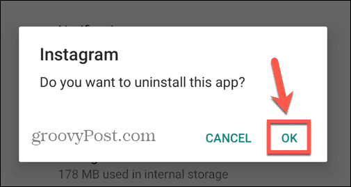 android confirm uninstall