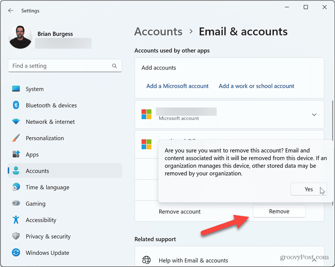 Delete Stored Email Accounts 