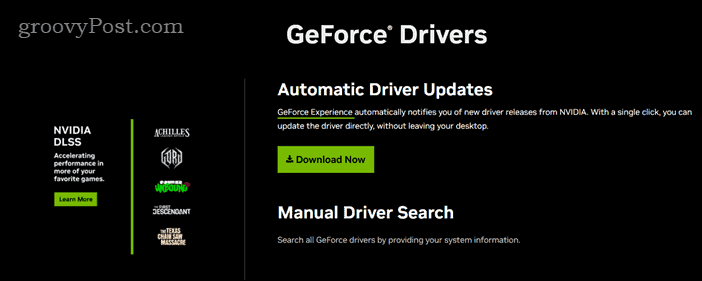 Download page for NVIDIA graphics drivers