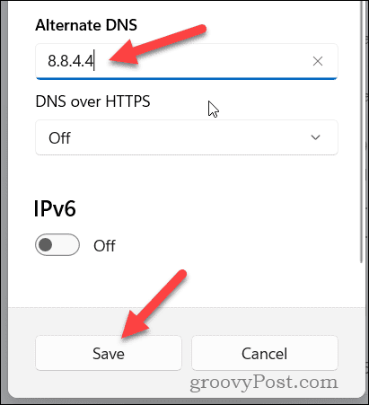 Set alternate DNS settings in Windows 11