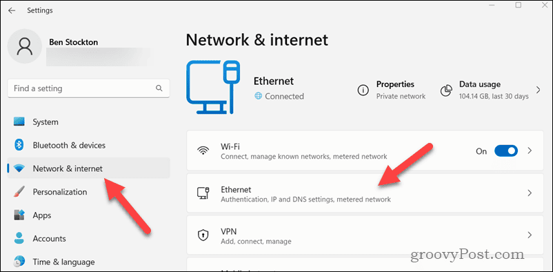 Open network settings in Windows 11