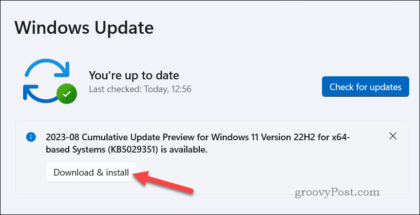 Install Windows update button