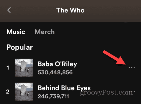 spotify song option
