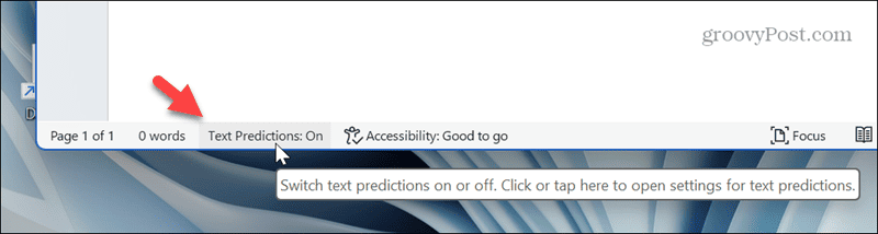 text predictions bottom of Word