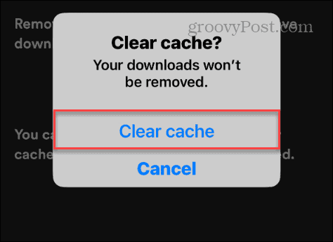 verification message to clear cache