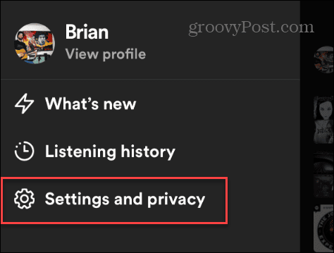 settings and privacy menu