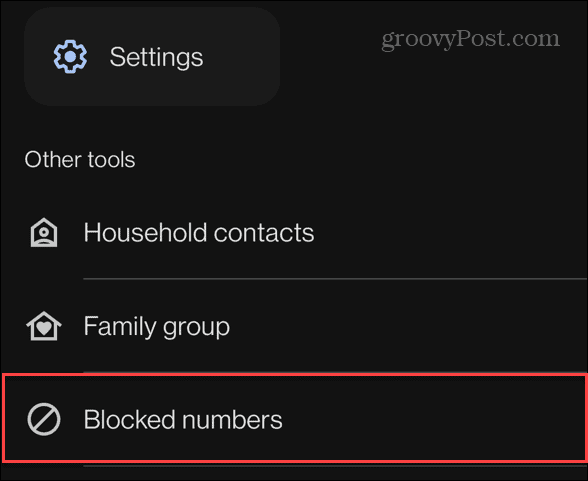 blocked numbers option under other tools section