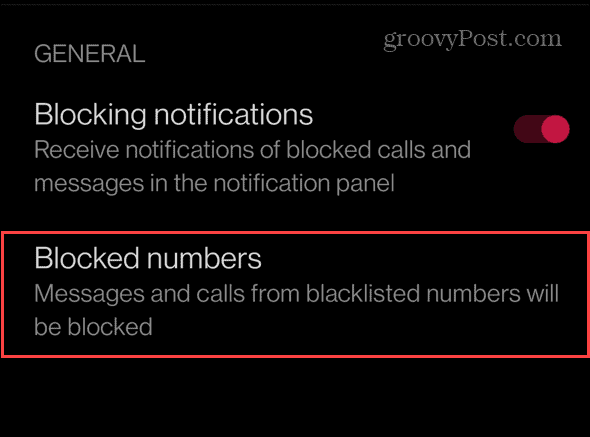 blocked numbers settings menu