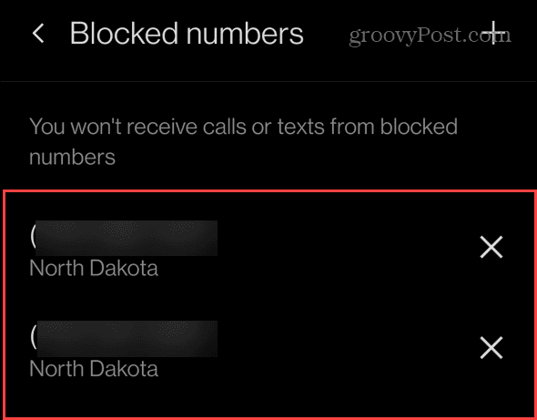 blocked numbers list