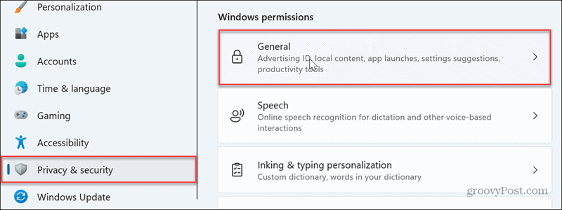 configuración general de privacidad de windows 11