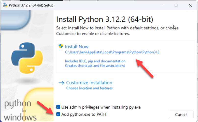 Complete Python installation on Windows 11