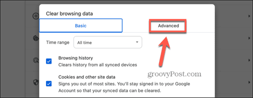 chrome advanced browsing data settings