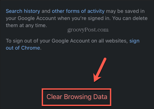 chrome clear browsing data mobile