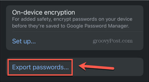 chrome mobile export passwords