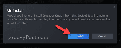 Confirm Steam game uninstall