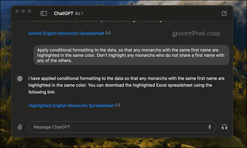 chatgpt adding conditional formatting