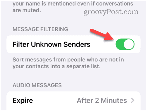 filter unkown senders
