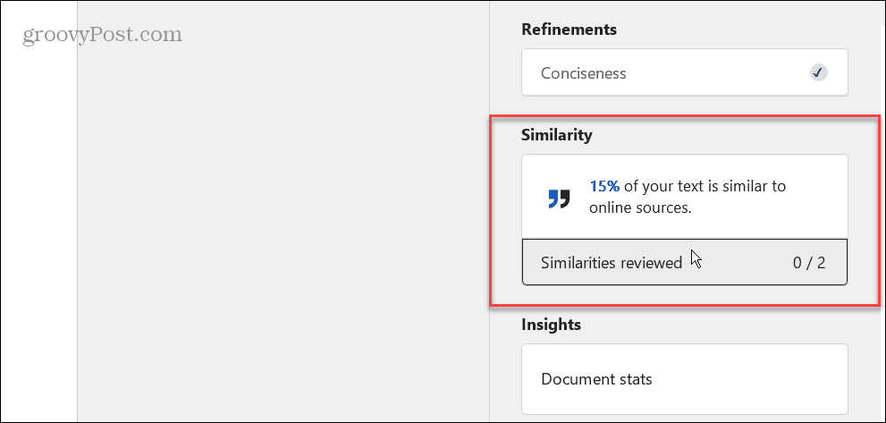 similarity results will display