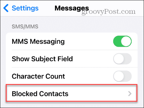 blocked Contacts list in settings