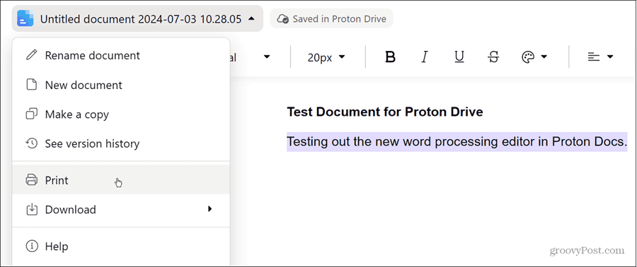 Bearbeiten eines Textdokuments in Proton Docs